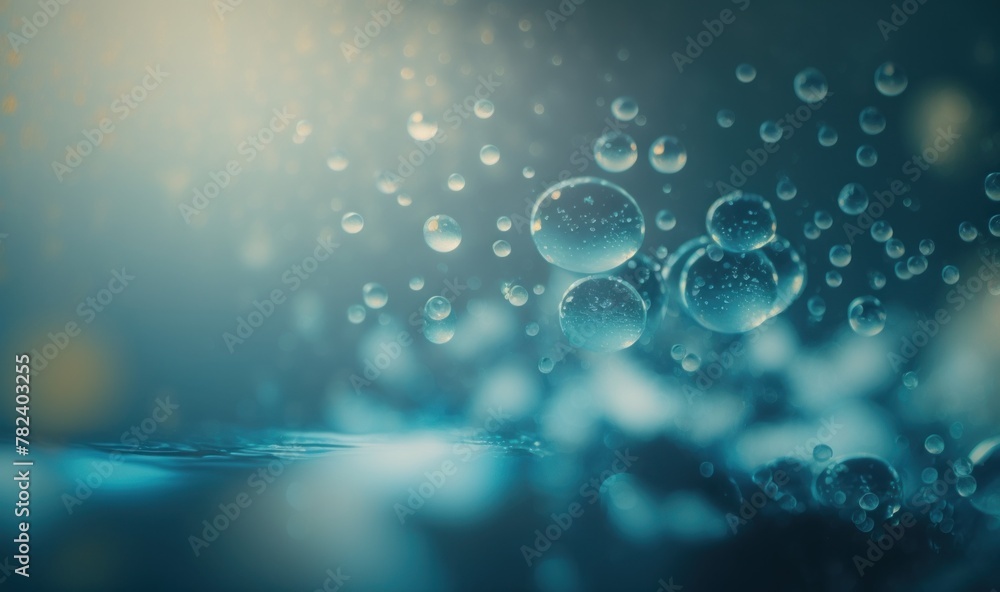 Poster serene aquatic abstraction with bubbles and splashes generative ai