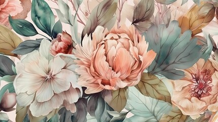 Delicate Floral Watercolor Pattern Generative AI - obrazy, fototapety, plakaty