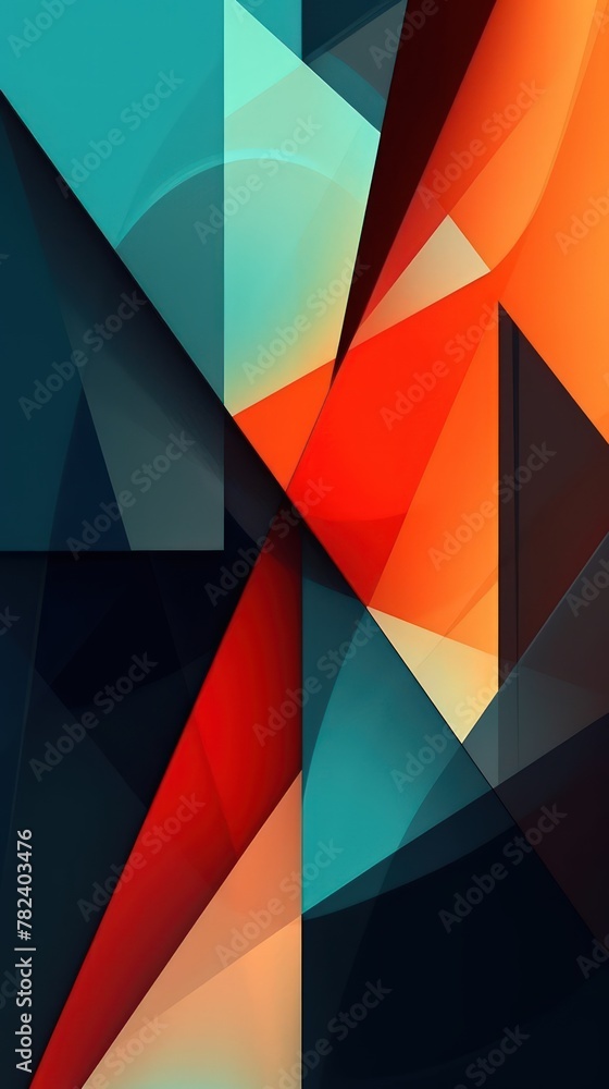 Poster geometric abstract composition with sharp edges and soft curves generative ai