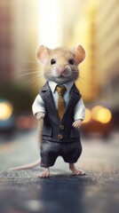 Cute Mouse with Cinematic Effect on Business Background Generative AI