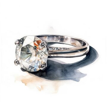 Elegant Diamond Ring in Watercolor Painting Generative AI