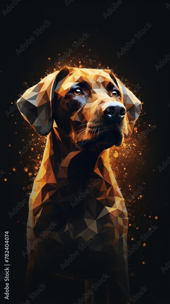 Poster abstract dog portrait on dark background generative ai