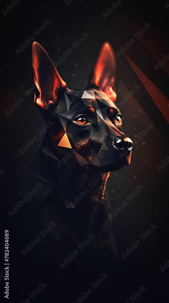 Poster abstract canine composition on dark canvas generative ai