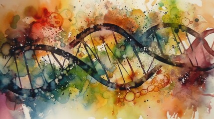 Vibrant Watercolor DNA Strands Generative AI - obrazy, fototapety, plakaty