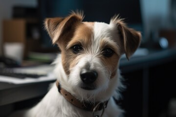 Adorable Puppy Peering from Office Desk Generative AI