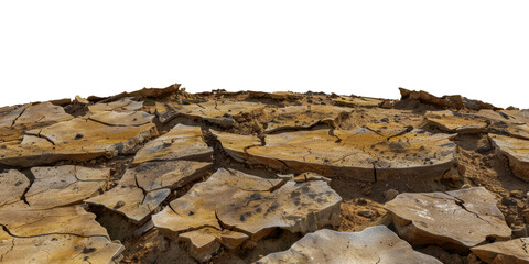 Cracked dry earth texture in a barren landscape cut out png on transparent background