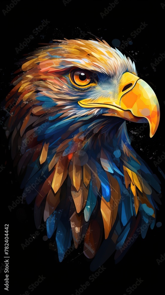 Poster striking abstract representation of an eagle on a dark background generative ai
