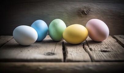 Magical Easter Eggs on Rustic Wooden Backdrop Generative AI