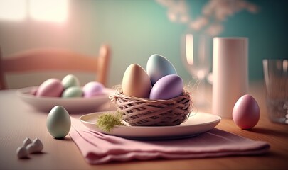 Soft, Ethereal Easter Dinner Scene Generative AI - obrazy, fototapety, plakaty