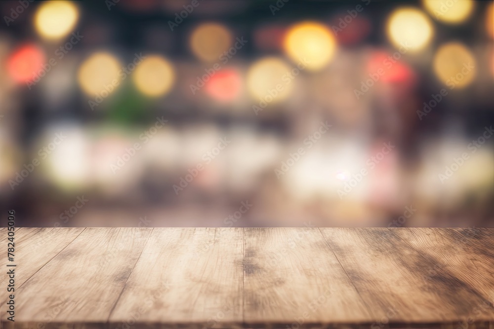 Aufkleber rustic wooden table backdrop with soft blur effect generative ai