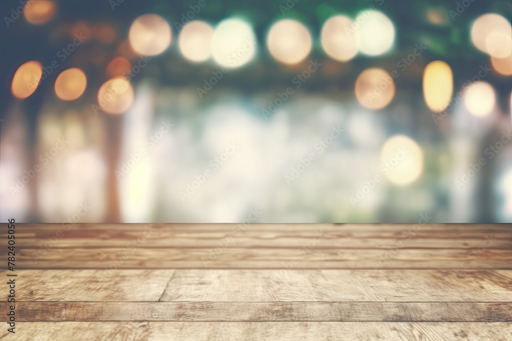 Aufkleber rustic wooden table top with soft bokeh wedding background generative ai