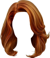 Vibrant auburn hair with flowing curls cut out png on transparent background - obrazy, fototapety, plakaty