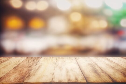 Rustic Wood Table Top With Soft Bokeh Background Generative AI