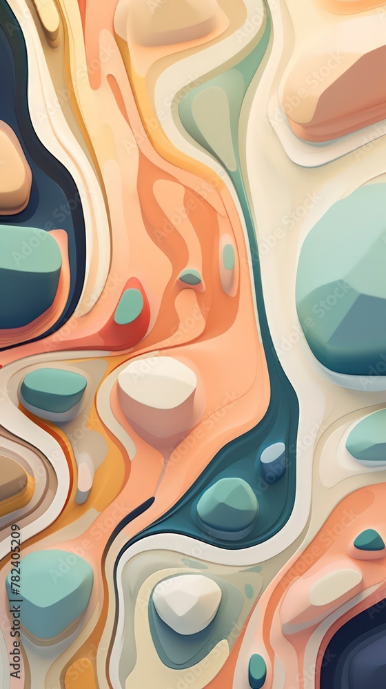 Poster harmonious abstract composition with fluid shapes generative ai