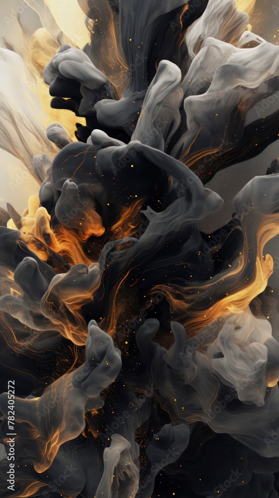Poster monochromatic abstract composition with organic forms generative ai