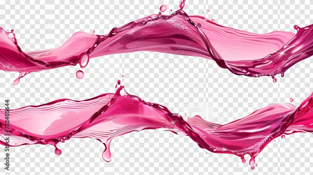 Poster red juice splash isolated on transparent background. modern realistic set of liquid waves with flowi