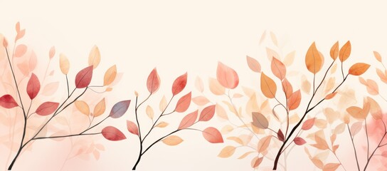 Autumnal Watercolor Landscape with Leaves and Branches Generative AI