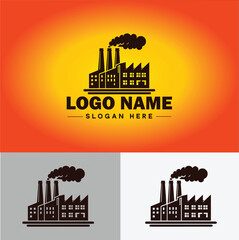 Factory building logo icon industrial manufacturing construction energy firm tower icon vector for business app silhouette Factory logo template