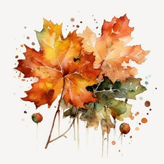 Watercolor Fall Decorative Elements Generative AI
