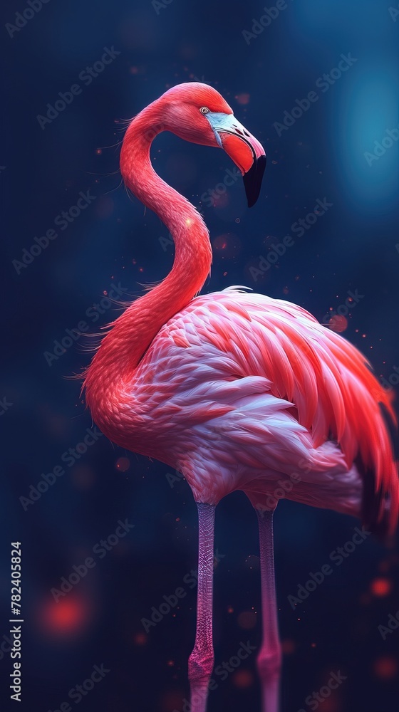 Poster abstract flamingo against dark background generative ai