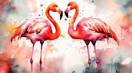 Vibrant Flamingo Watercolor Art Generative AI