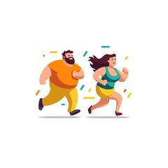 Couple Jogging Together on White Background Generative AI