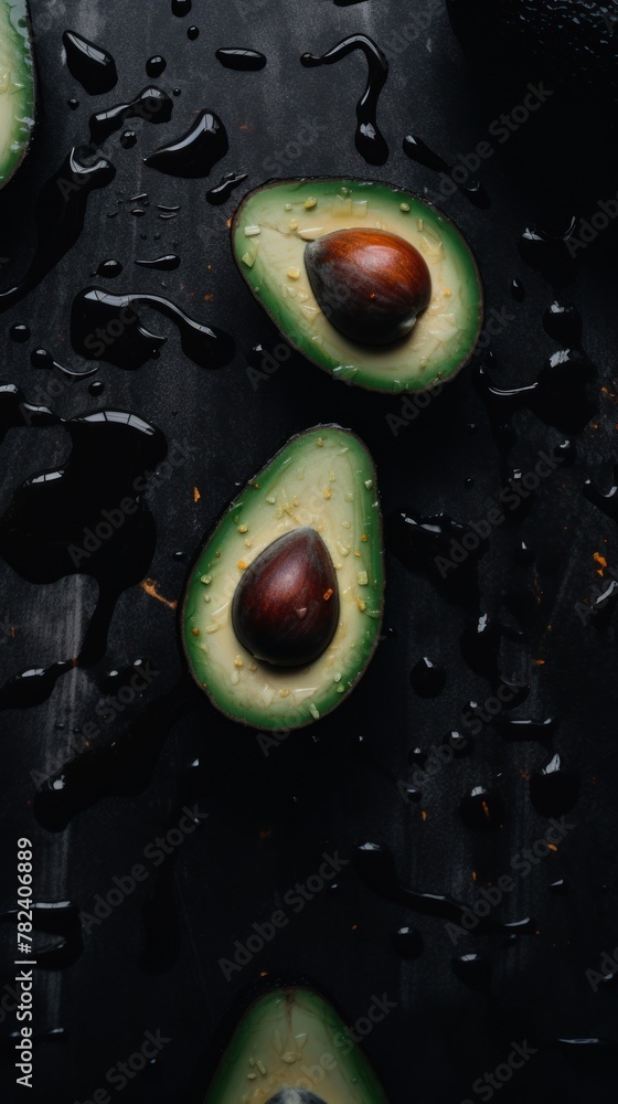 Poster Refreshing Avocado Backdrop with Water Droplets Generative AI