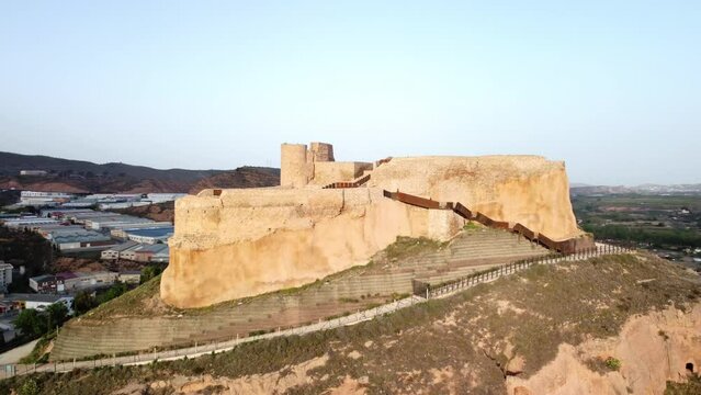 Aerial view of Arnedo Castle in La Rioja, Spain. High quality 4k footage