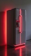 Futuristic Robot Inspired Refrigerator with Glowing Red Accents Showcasing Sleek Modern Design and Advanced Technology