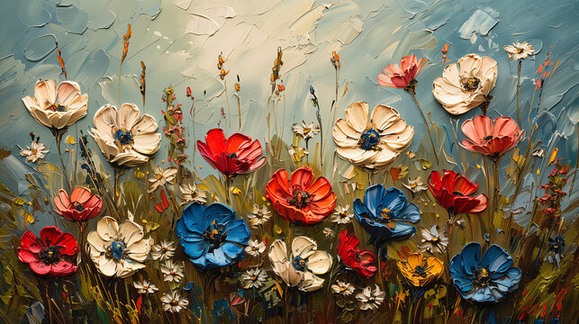 Digital art - Painting of a meadow of flowers with poppies and more