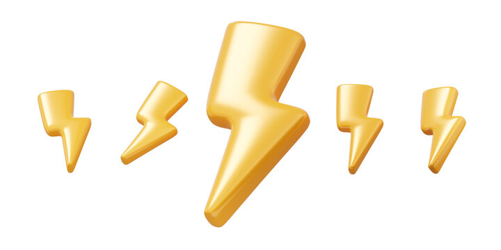 Set Icon yellow color lightning stop, thunder danger, energy power, flash elements, cartoon style isolated on isolated background. 3d render illustration