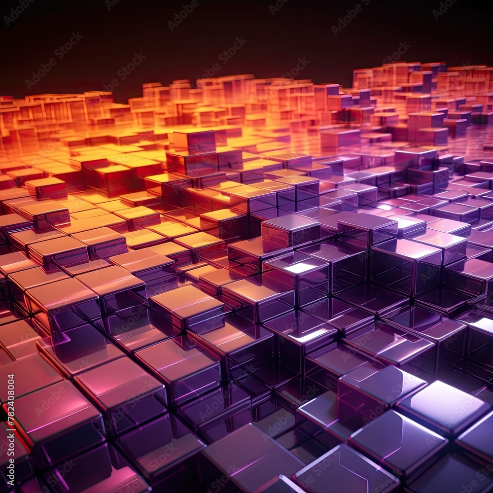 Poster futuristic violet and orange translucent block wallpaper generative ai