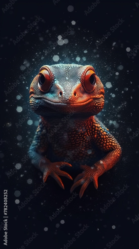 Poster artistic gecko typography on dark background generative ai
