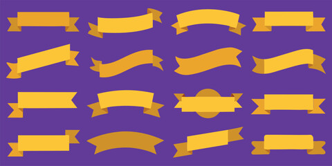 Ribbon, banner or tag vector art set. Flat gold color.
