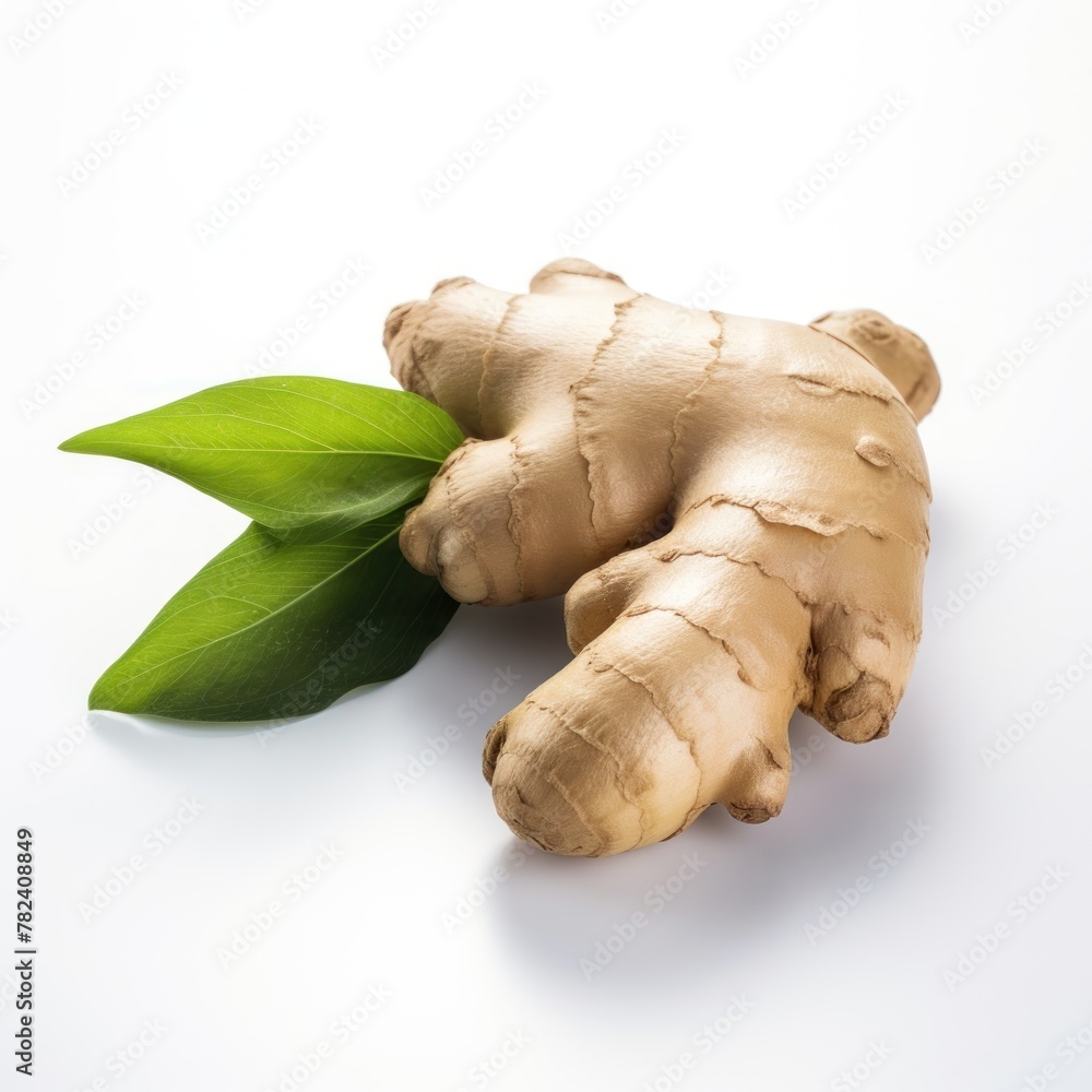 Poster minimalist ginger root on white surface generative ai