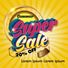 Fototapeta premium Super Sale, Mega sale, summer sale, big discount, 50% off, mega sale, shopping bag, discount