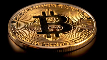Fototapeta na wymiar a golden bitcoin on a black background