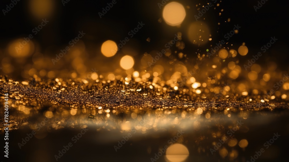 Poster shimmering golden glitter bokeh backdrop generative ai
