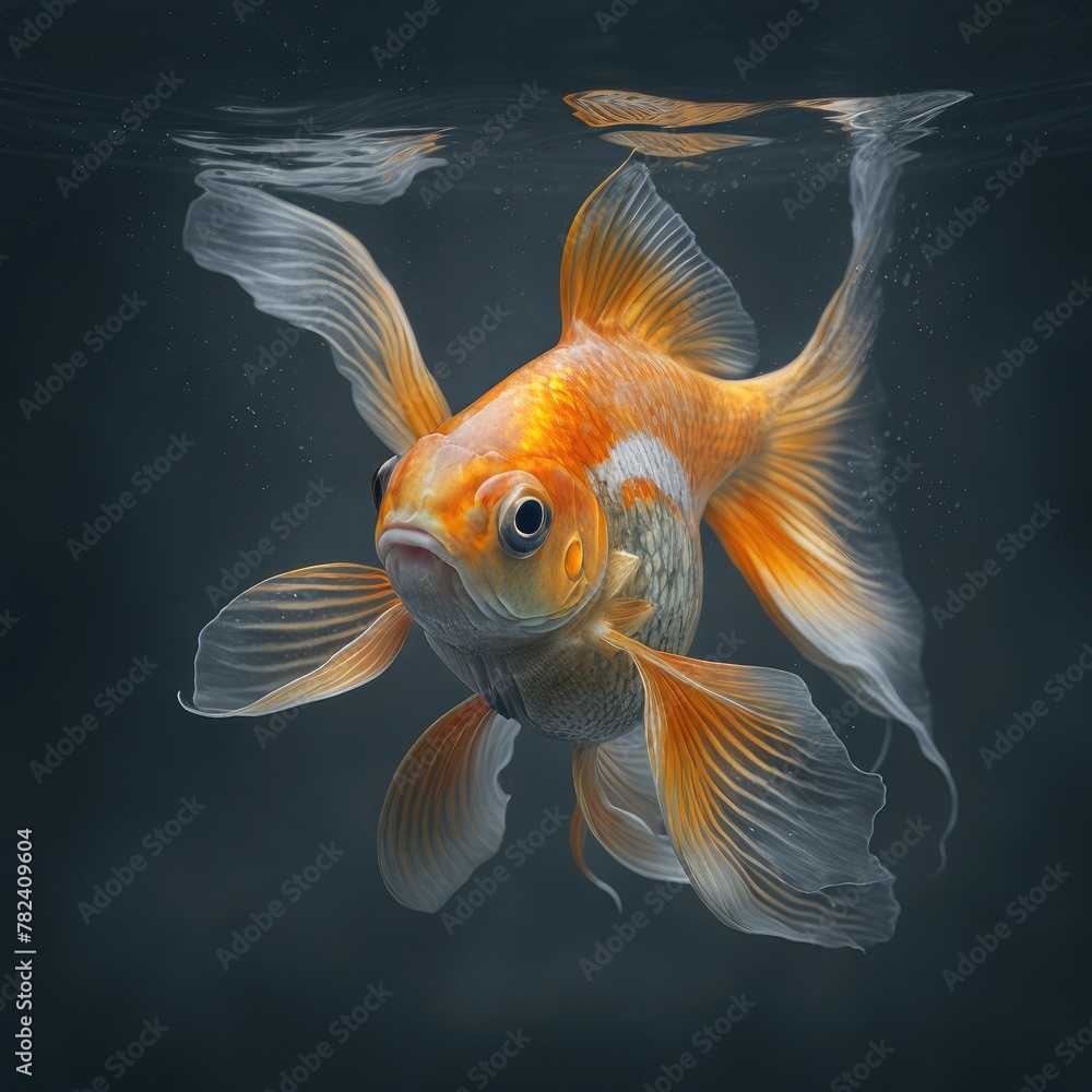 Poster mesmerizing goldfish in serene gray hues generative ai