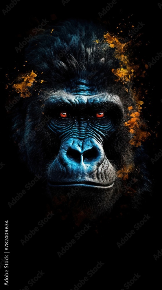 Poster vibrant gorilla portrait in bokeh style generative ai