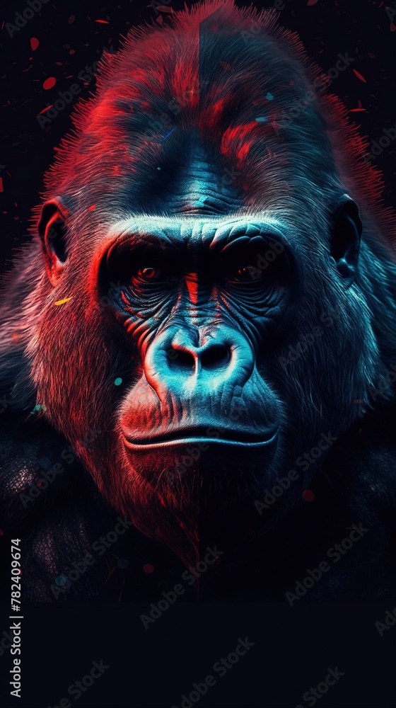 Poster typographic gorilla on dark background generative ai