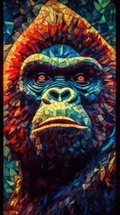Fototapeta premium Vibrant Gorilla in Stained Glass Style Generative AI