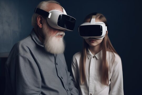 Grandfather and Granddaughter Exploring Virtual Reality Generative AI