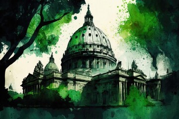 Vibrant Watercolor Painting of Vatican City Generative AI - obrazy, fototapety, plakaty