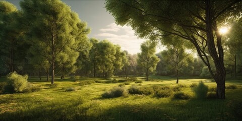 Obraz premium Serene Urban Oasis: Lush Green Park Landscape Generative AI