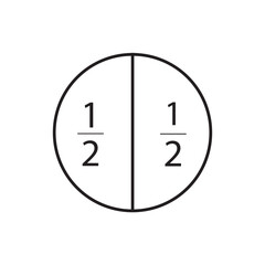 Fraction one half in a circle sign
