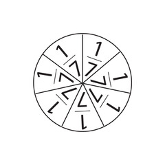Fractions one seventh icon. circle divided into seven parts sign