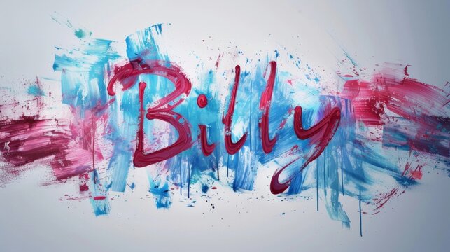 a painting of the word bully with a red and blue paint splatter