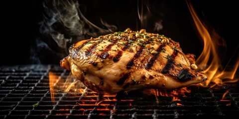 Grilled Chicken with Flying Ingredients Generative AI