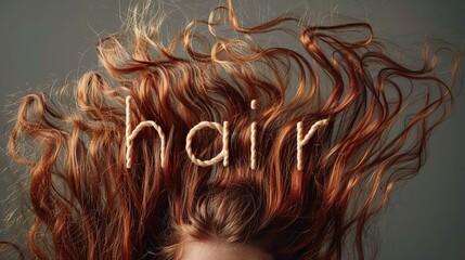 a woman with red hair and the word hair spelled in it